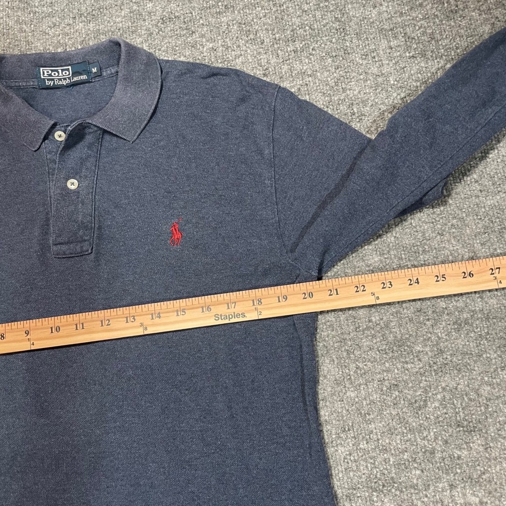 Ralph Lauren Long Sleeve Polo Shirt Men's Medium Blue Pony Logo Preppy Heritage - Picture 4 of 8
